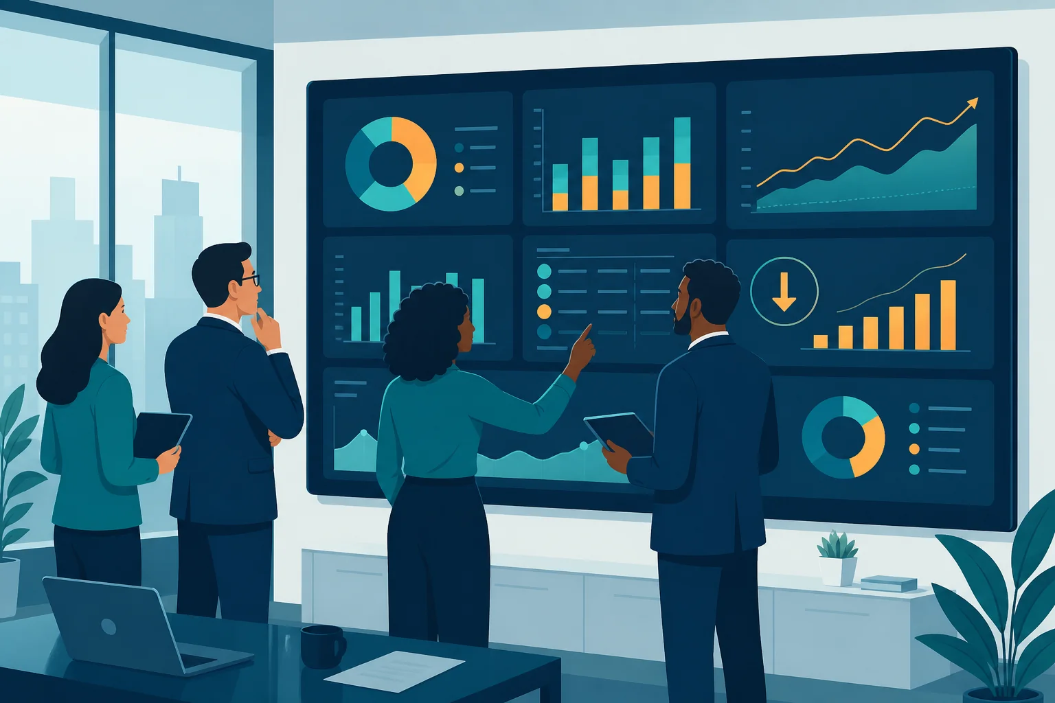 HR and benefits leaders reviewing employee healthcare analytics dashboard